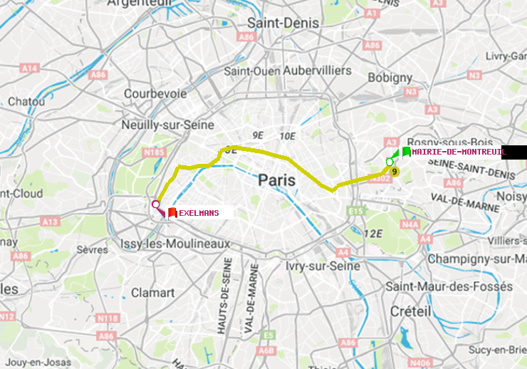plan itinéraire ratp de Mairie de Montreuil à Exelmans