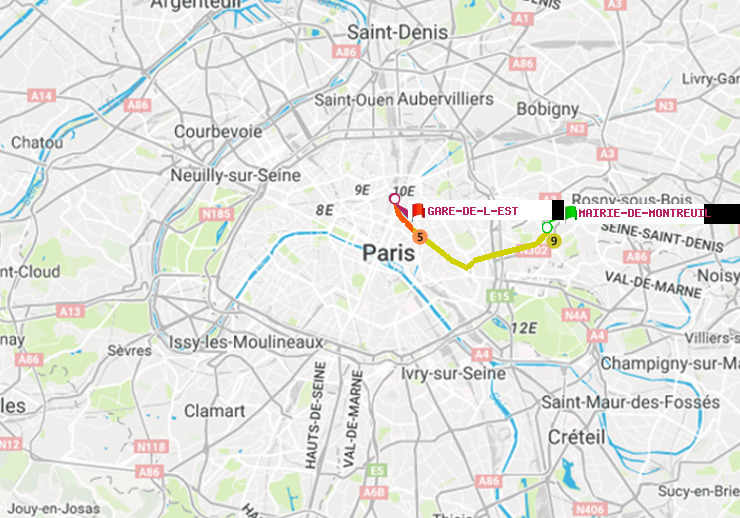 plan itinéraire ratp de Mairie de Montreuil à Gare de l
