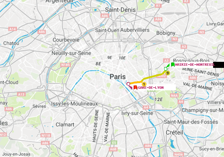 plan itinéraire ratp de Mairie de Montreuil à Gare de Lyon