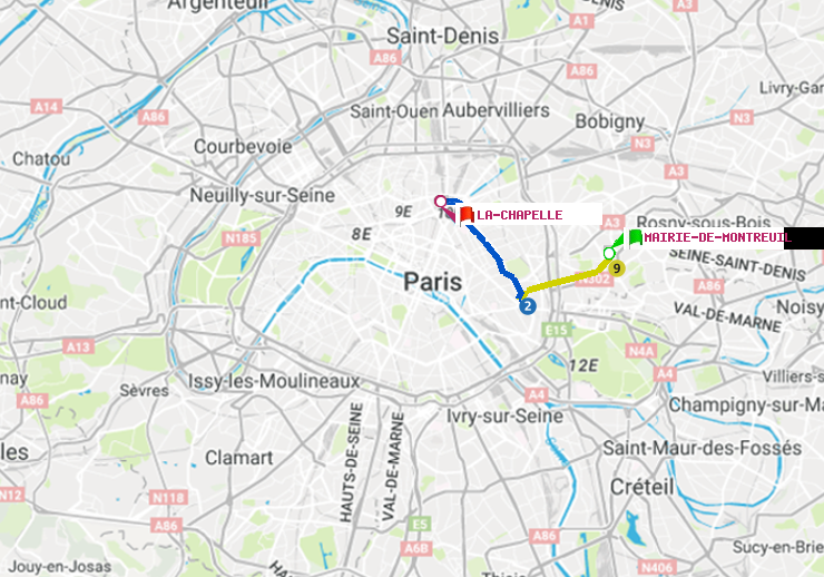 plan itinéraire ratp de Mairie de Montreuil à La Chapelle