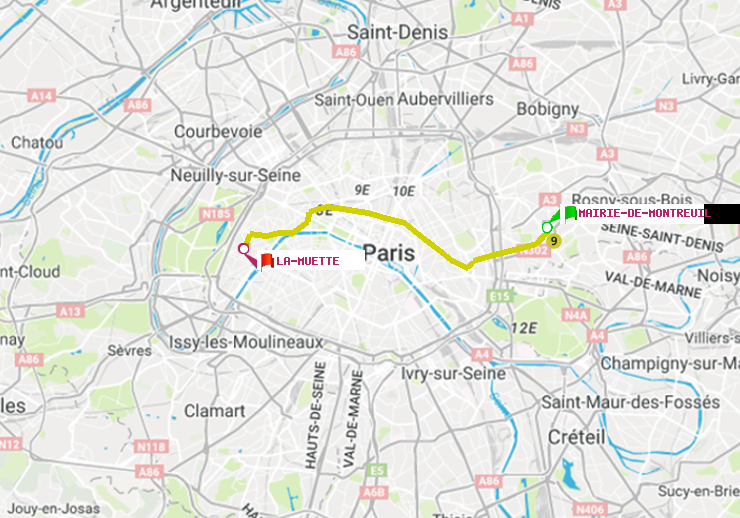 plan itinéraire ratp de Mairie de Montreuil à La Muette