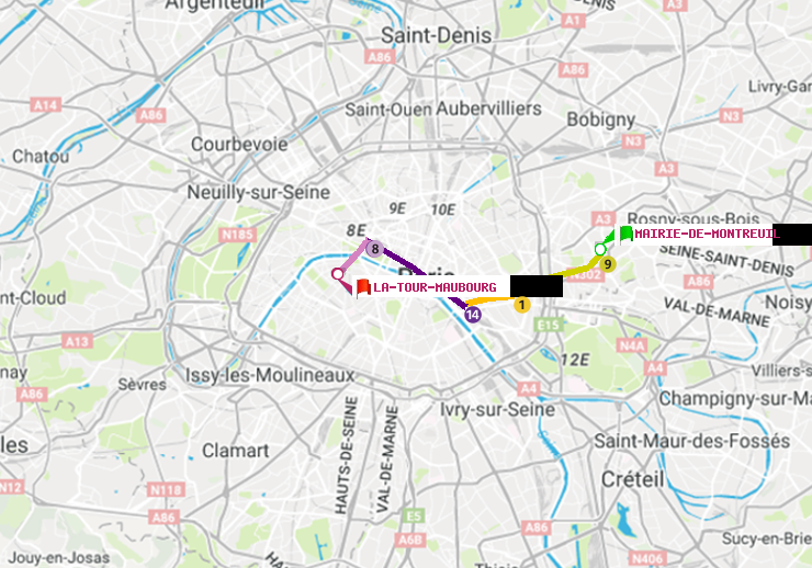 plan itinéraire ratp de Mairie de Montreuil à La Tour-Maubourg