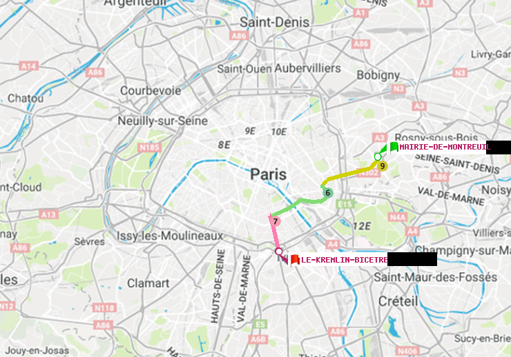 plan itinéraire ratp de Mairie de Montreuil à Le Kremlin-Bicêtre