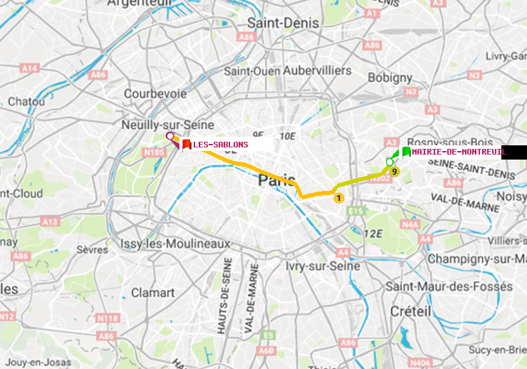 plan itinéraire ratp de Mairie de Montreuil à Les Sablons (Jardin d