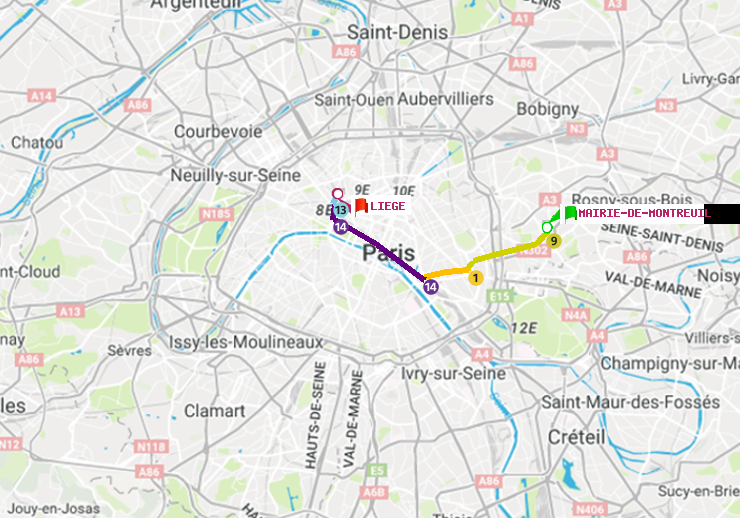 plan itinéraire ratp de Mairie de Montreuil à Liège