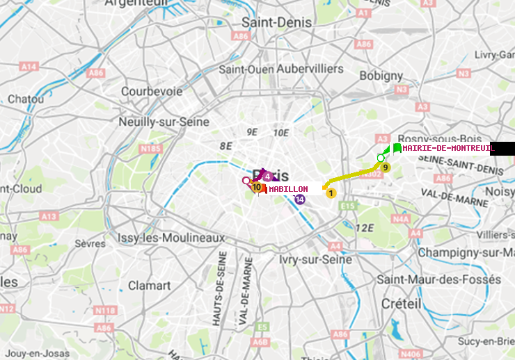 plan itinéraire ratp de Mairie de Montreuil à Mabillon