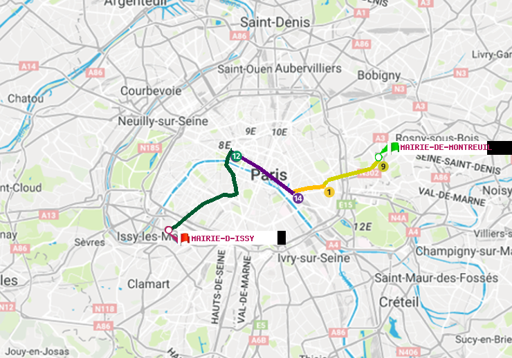 plan itinéraire ratp de Mairie de Montreuil à Mairie d