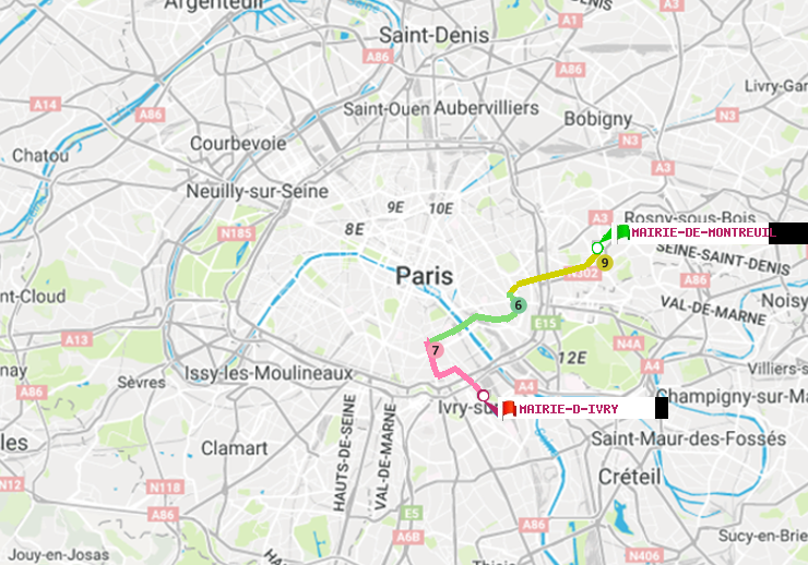 plan itinéraire ratp de Mairie de Montreuil à Mairie d