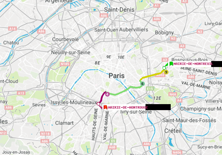 plan itinéraire ratp de Mairie de Montreuil à Mairie de Montrouge