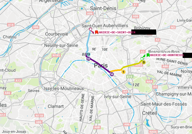 plan itinéraire ratp de Mairie de Montreuil à Mairie de Saint-Ouen
