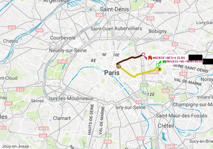 plan itinéraire ratp de Mairie de Montreuil à Mairie des Lilas