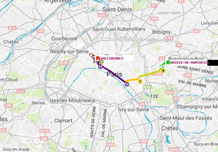 plan itinéraire ratp de Mairie de Montreuil à Malesherbes