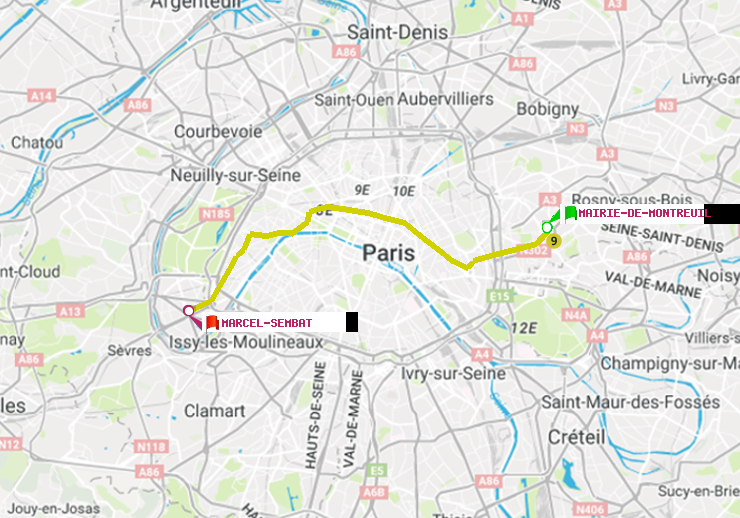 plan itinéraire ratp de Mairie de Montreuil à Marcel Sembat