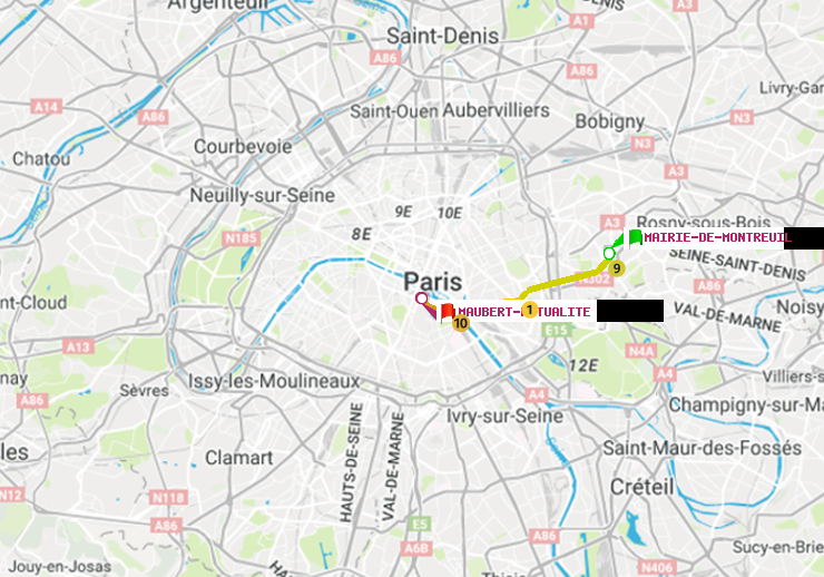 plan itinéraire ratp de Mairie de Montreuil à Maubert-Mutualité