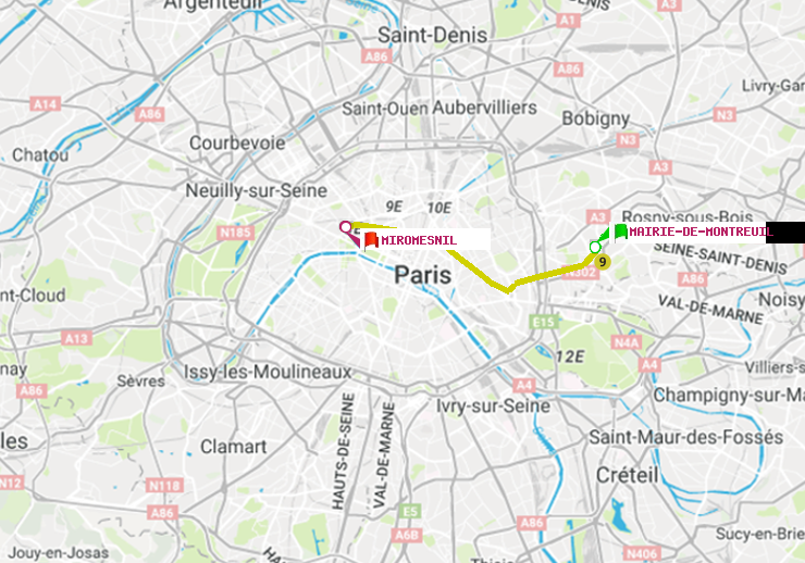 plan itinéraire ratp de Mairie de Montreuil à Miromesnil