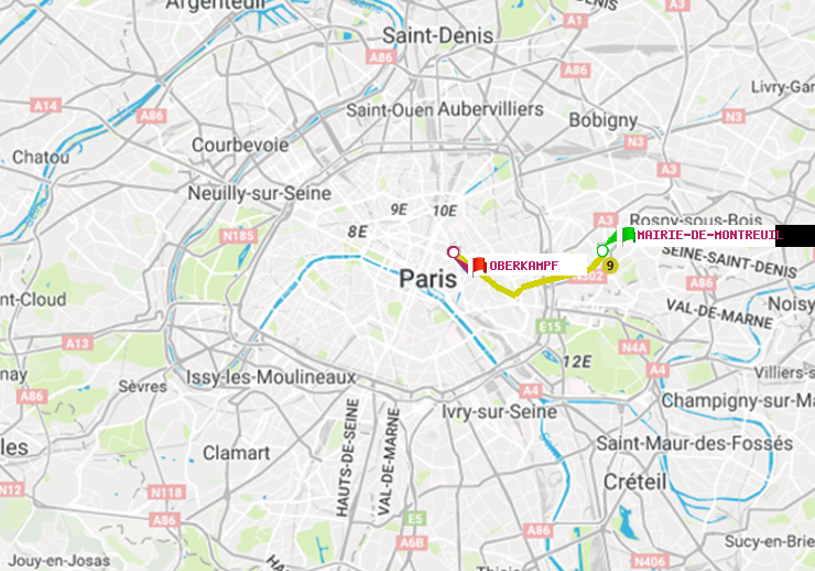 plan itinéraire ratp de Mairie de Montreuil à Oberkampf