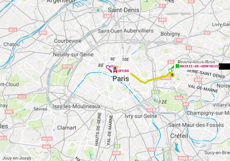 plan itinéraire ratp de Mairie de Montreuil à Opéra