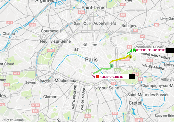 plan itinéraire ratp de Mairie de Montreuil à Place d