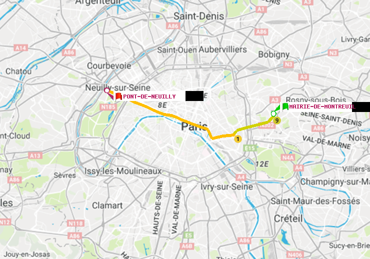 plan itinéraire ratp de Mairie de Montreuil à Pont de Neuilly