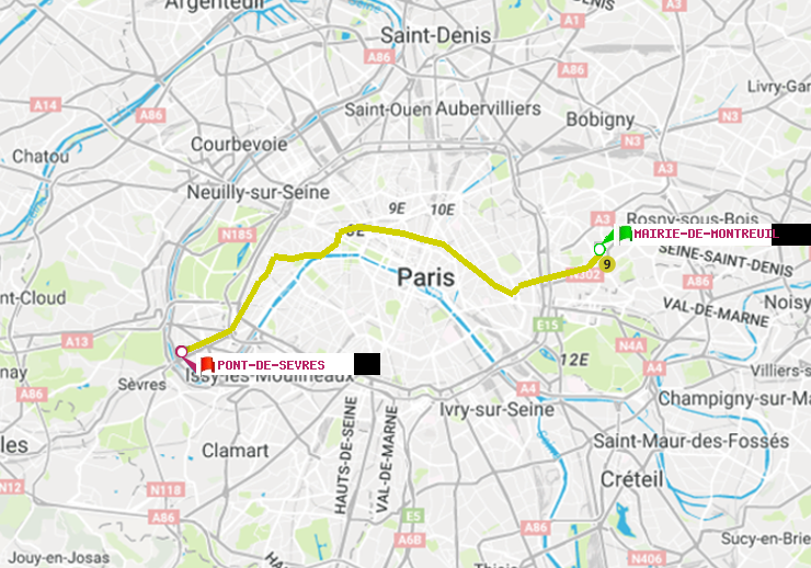 plan itinéraire ratp de Mairie de Montreuil à Pont de Sèvres
