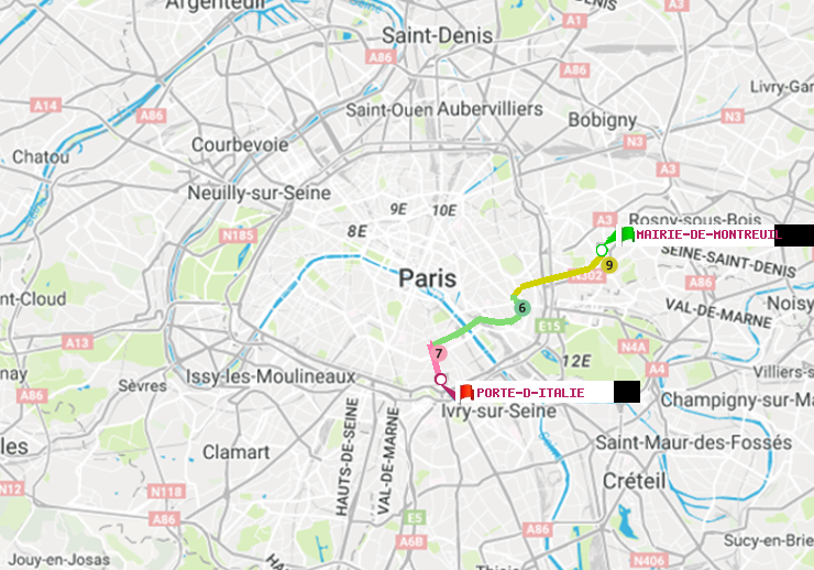 plan itinéraire ratp de Mairie de Montreuil à Porte d