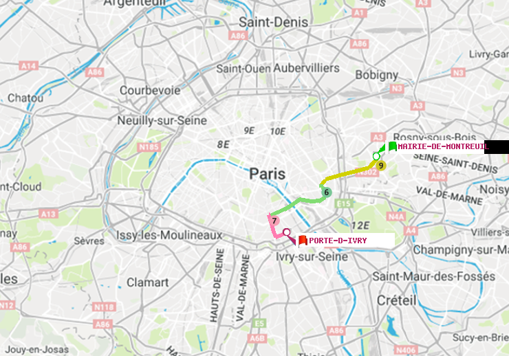 plan itinéraire ratp de Mairie de Montreuil à Porte d
