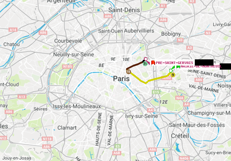plan itinéraire ratp de Mairie de Montreuil à Pré-Saint-Gervais