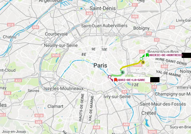 plan itinéraire ratp de Mairie de Montreuil à Quai de la Gare