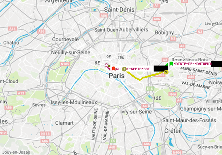 plan itinéraire ratp de Mairie de Montreuil à Quatre Septembre
