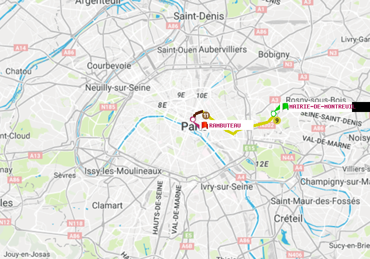 plan itinéraire ratp de Mairie de Montreuil à Rambuteau