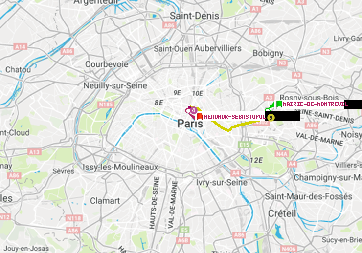 plan itinéraire ratp de Mairie de Montreuil à Réaumur-Sébastopol