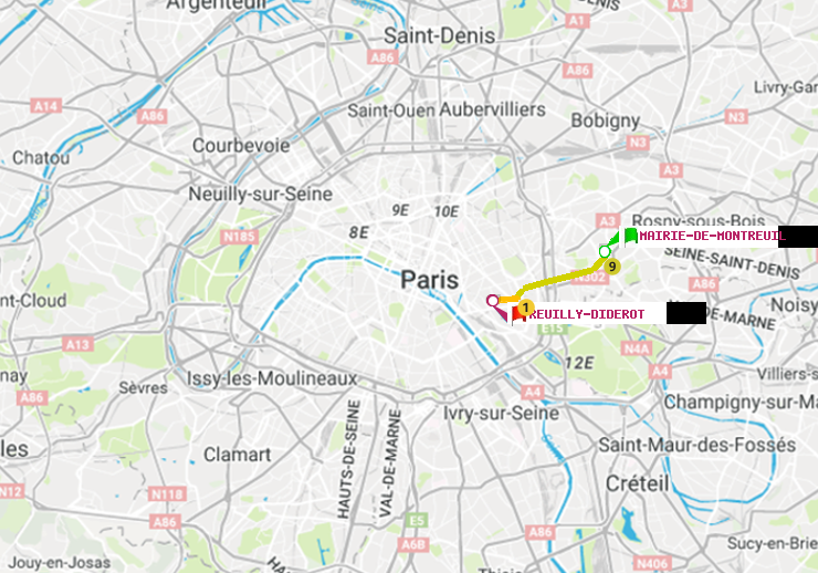 plan itinéraire ratp de Mairie de Montreuil à Reuilly-Diderot