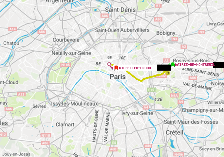 plan itinéraire ratp de Mairie de Montreuil à Richelieu-Drouot