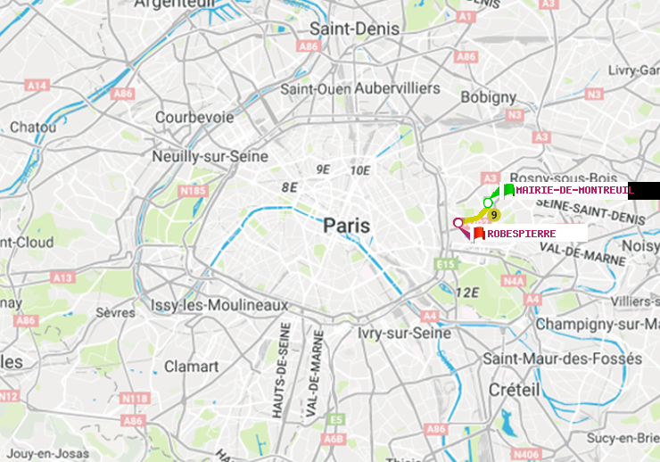 plan itinéraire ratp de Mairie de Montreuil à Robespierre
