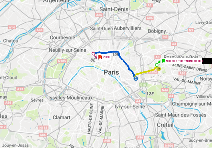 plan itinéraire ratp de Mairie de Montreuil à Rome