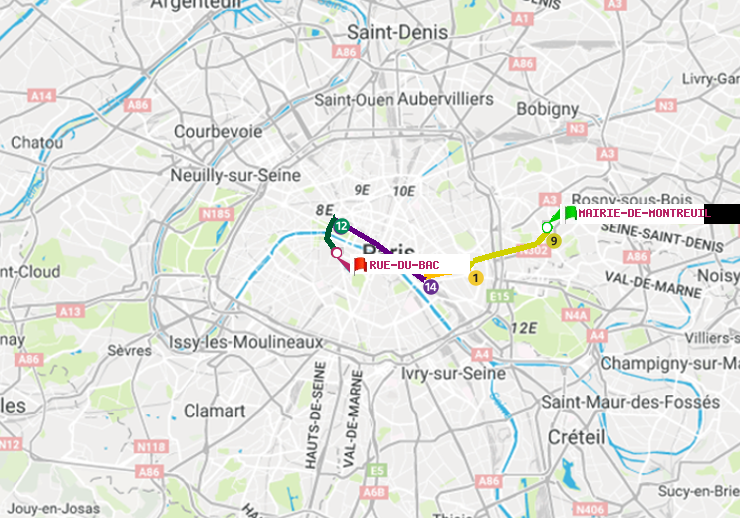 plan itinéraire ratp de Mairie de Montreuil à Rue du Bac