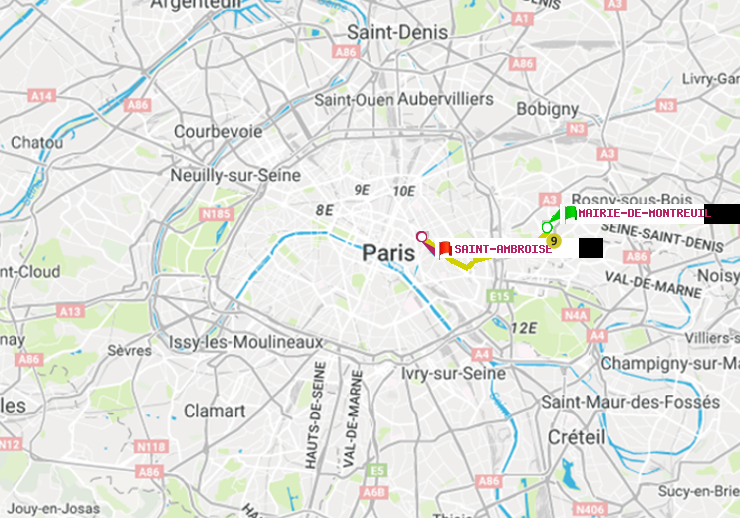 plan itinéraire ratp de Mairie de Montreuil à Saint-Ambroise
