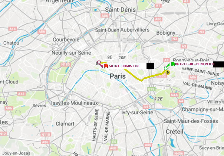 plan itinéraire ratp de Mairie de Montreuil à Saint-Augustin