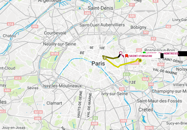 plan itinéraire ratp de Mairie de Montreuil à Saint-Fargeau