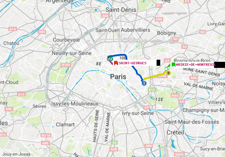 plan itinéraire ratp de Mairie de Montreuil à Saint-Georges