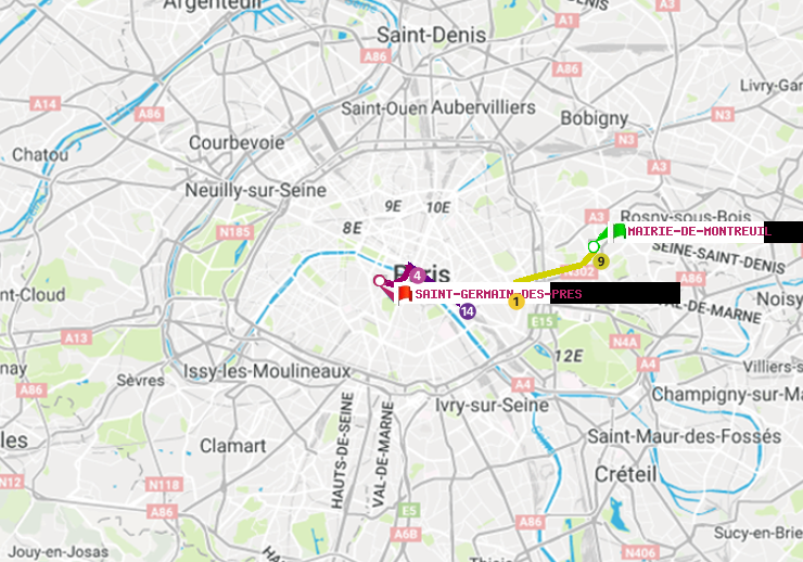 plan itinéraire ratp de Mairie de Montreuil à Saint-Germain des Prés