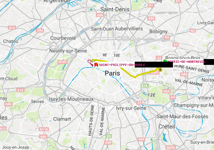 plan itinéraire ratp de Mairie de Montreuil à Saint-Philippe du Roule