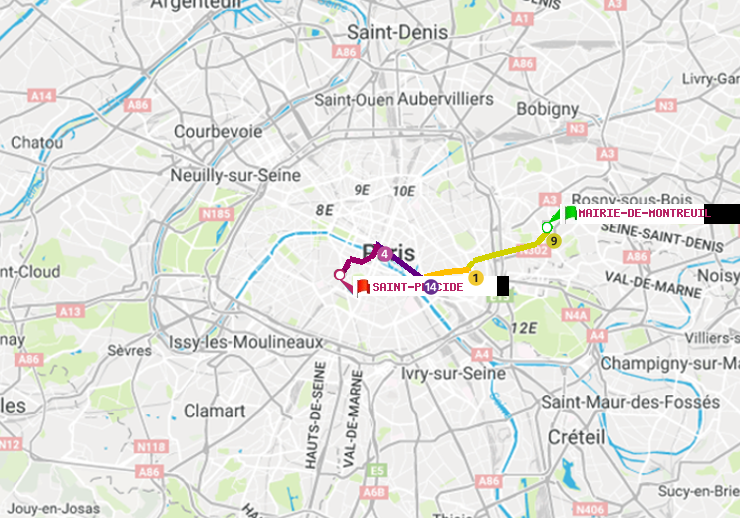 plan itinéraire ratp de Mairie de Montreuil à Saint-Placide