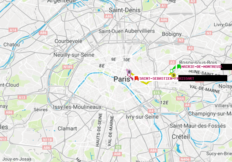 plan itinéraire ratp de Mairie de Montreuil à Saint-Sébastien-Froissart
