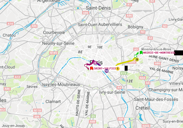 plan itinéraire ratp de Mairie de Montreuil à Saint-Sulpice