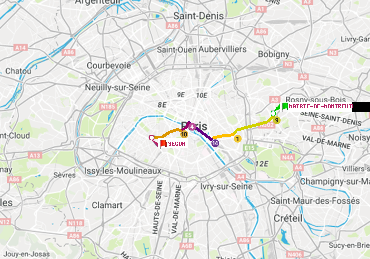 plan itinéraire ratp de Mairie de Montreuil à Ségur