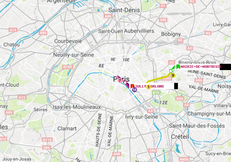 plan itinéraire ratp de Mairie de Montreuil à Sully-Morland