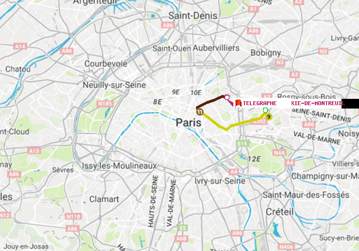 plan itinéraire ratp de Mairie de Montreuil à Telegraphe