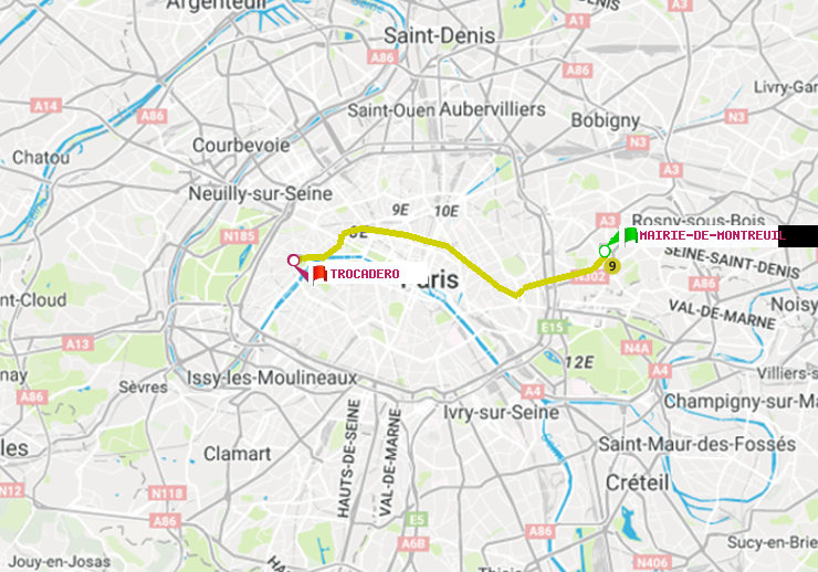 plan itinéraire ratp de Mairie de Montreuil à Trocadéro