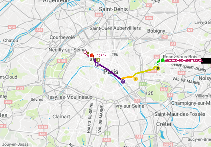 plan itinéraire ratp de Mairie de Montreuil à Wagram
